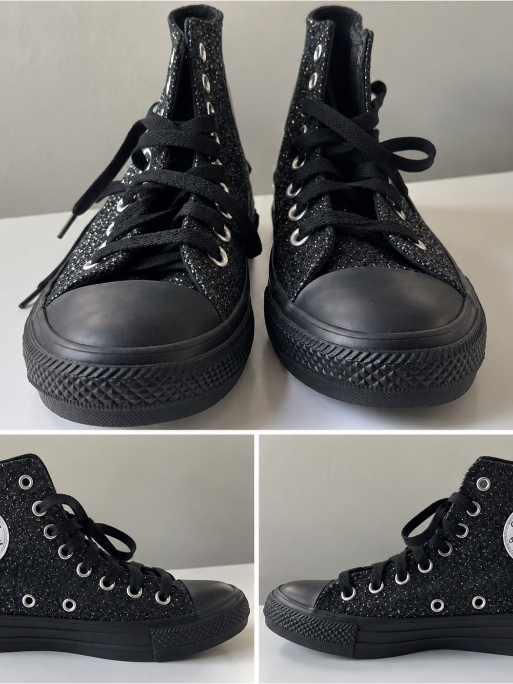 Custom Black Glitter Converse Chuck Taylor High Tops Size 8.5 NEW
